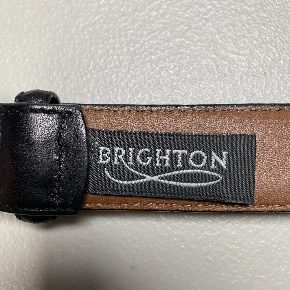 Brighton Dress Belt Size 44 Anilina Glazed Cowhide on Glove Leather Black 36108